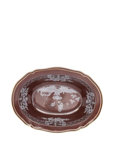 Ginori 1735 Oval Deep Floral Tray (25cm X 19cm) In Brown