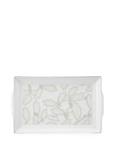 Ginori 1735 Platinum-trim Holly-print Tray In White