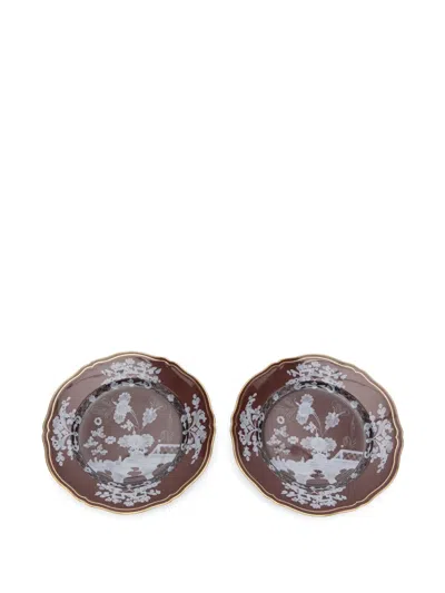 Ginori 1735 Porcelain Flat Plate (set Of Two) In Brown