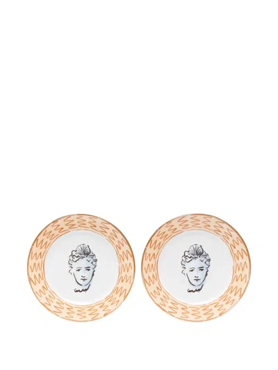 Ginori 1735 Portrait-patterned Plates Set (28cm) In Brown