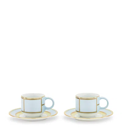 Ginori 1735 Set Of 2 Colonna Diva Celeste Coffee Cups And Saucers In Blue