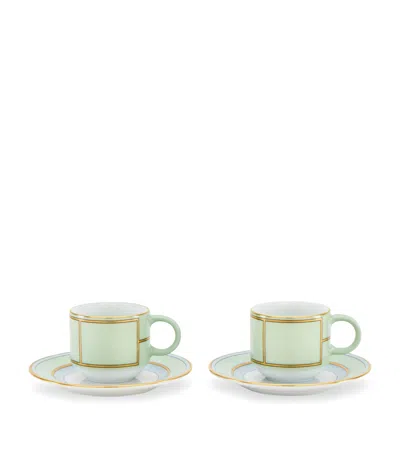Ginori 1735 Set Of 2 Colonna Diva Verde Coffee Cups And Saucers In Green