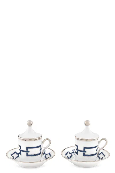 Ginori 1735 Set Of 2 Cups With Saucer And Lid In Blue