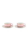 Ginori 1735 Set Of 2 Porcelain Colonna Diva Rosa Teacups And Saucers In Pink