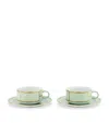 Ginori 1735 Set Of 2 Porcelain Colonna Diva Verde Teacups And Saucers In Green