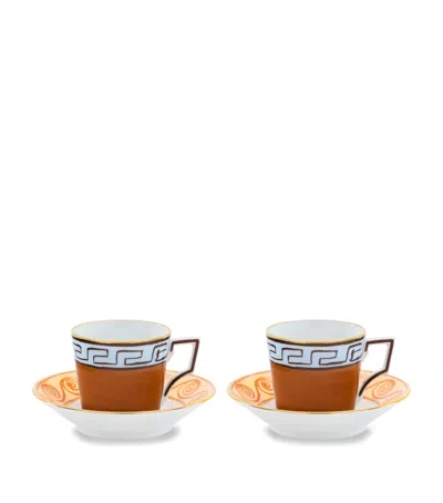 Ginori 1735 Set Of 2 Porcelain Il Viaggio Di Nettuno Coffee Cups And Saucers In Brown
