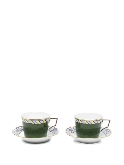 Ginori 1735 Stripe-pattern Coffee Set In Green