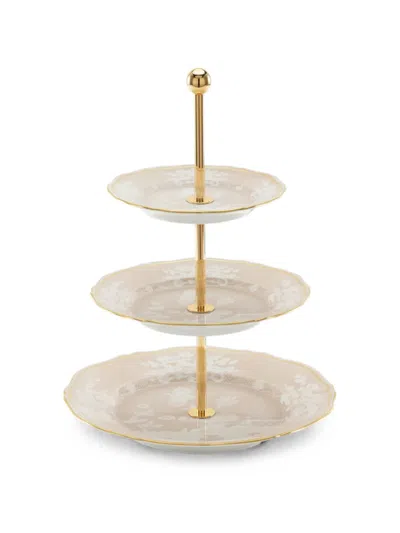 Ginori 1735 Three-tier Floral-print Serving Stand In Neutral