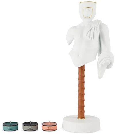 Ginori 1735 White 'l'amante' Candle Set In Matt White & Gold -