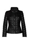 Ginta Women's Black Square-shaped Artificial Leather Jacket In Black