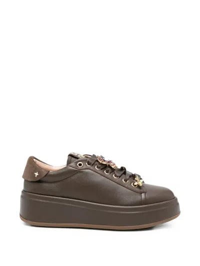 Gio+ 120 Olivia Embellished Leather Sneakers In Brown