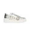 Gio+ 3d Floral Appliqué Sneakers With Rhinestones In Silver