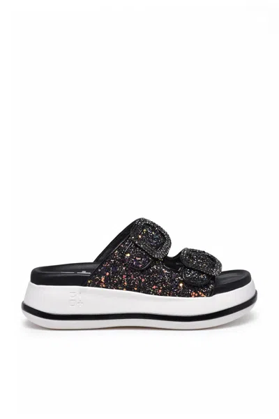 Gio+ Black Rubber Glitter Wedge Sandal