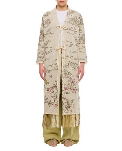 Gio Giovanni Gerosa Embroidered Cotton Kimono With Laces In Neutrals