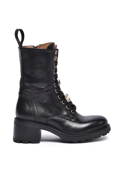 Gio+ Leather Combat Boots - Black In Blue