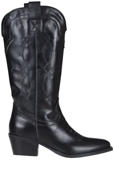 Gio+ Leather Texan Boots In Black