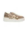 Gio+ Suede Sneakers With Floral Appliqués And Strass Accents In Pink
