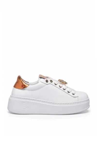 Gio+ White Bronze Leather Wedge Sneakers