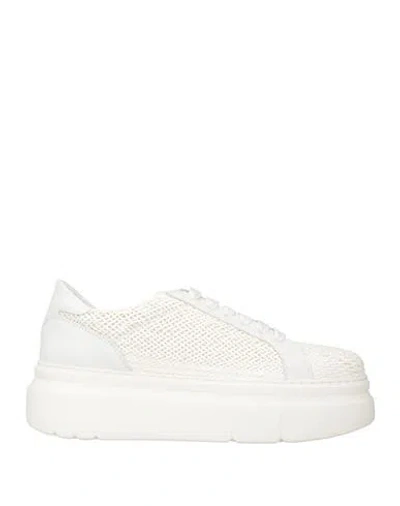 Gio+ Woman Sneakers White Size 11 Leather, Textile Fibers