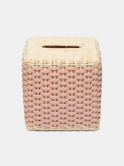 Giobagnara Antibes Handwoven Leather And Rattan Tissue Box  Abask Luxury Gift In Pink