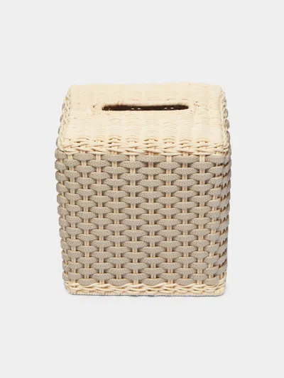 Giobagnara Antibes Handwoven Leather And Rattan Tissue Box  Abask Luxury Gift In Neutral