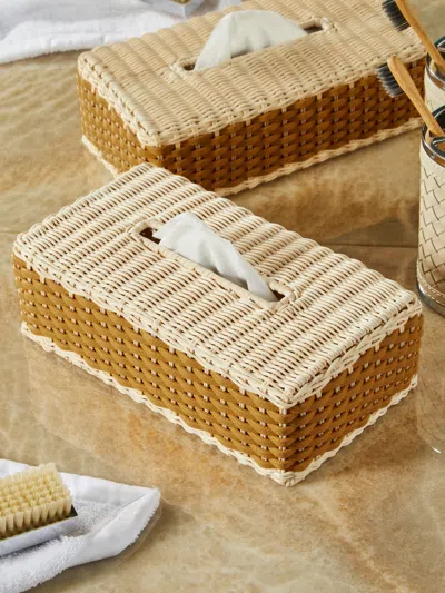 Giobagnara Antibes Handwoven Leather And Rattan Tissue Box  Abask Luxury Gift In Yellow
