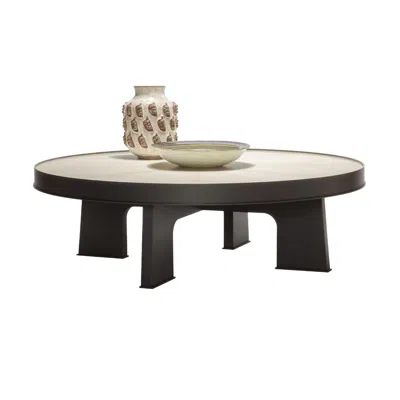 Pre-owned Giobagnara Attica Round Coffee Table In Leather By Stephane Parmentier X  In Brown