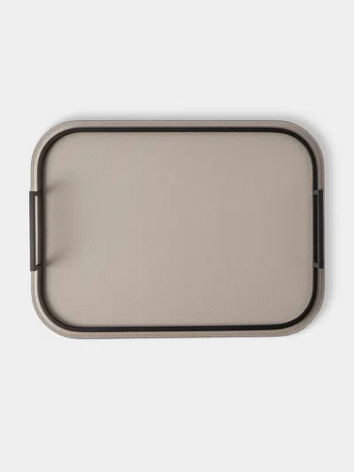 Giobagnara Bellini Leather Tray (15in/38.5cm) In Gray
