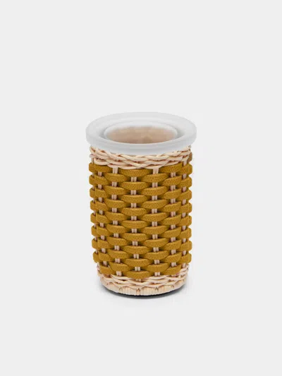Giobagnara Calais Leather And Rattan Toothbrush Holder In Yellow