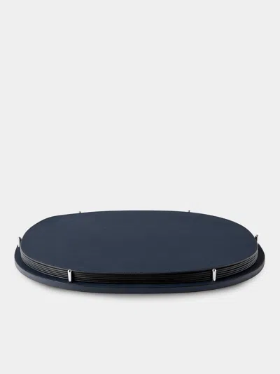 Giobagnara David Leather Oval Reversible Placemats With Holder (set Of 6) In Black