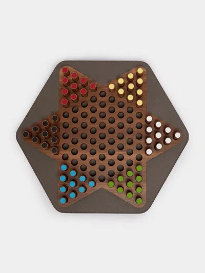 Giobagnara Delos Leather And Marble Chinese Checkers Set  Abask Gift Set In Brown