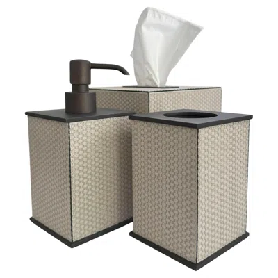 Pre-owned Giobagnara Firenze Taupe Leather & Bronze Bathroom Accessories Set In Brown