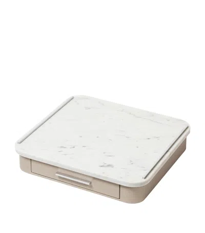 Giobagnara Leather And Marble Saint-germain Coffee Drawer Organiser In Neutral