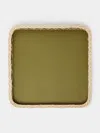 Giobagnara Leather And Rattan Square Tray  Abask Luxury Gift In  Green