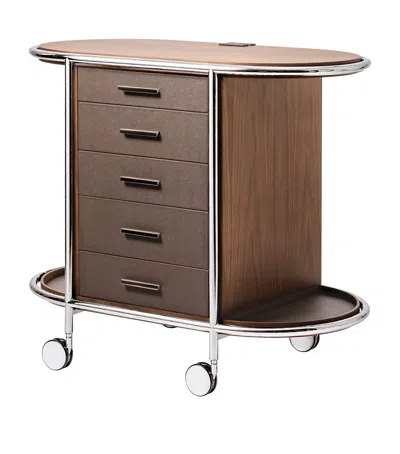 Giobagnara Leather And Walnut Arcade Tea And Coffee Cart In Brown