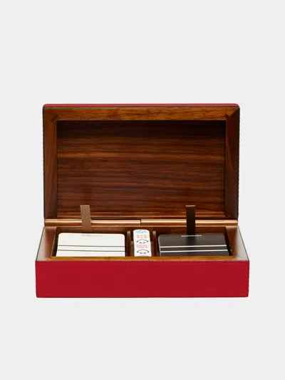 Giobagnara Leather Royal Dice And Playing Cards Set  Abask Gift Set In Red