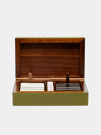 Giobagnara Leather Royal Dice And Playing Cards Set  Abask Gift Set In Green