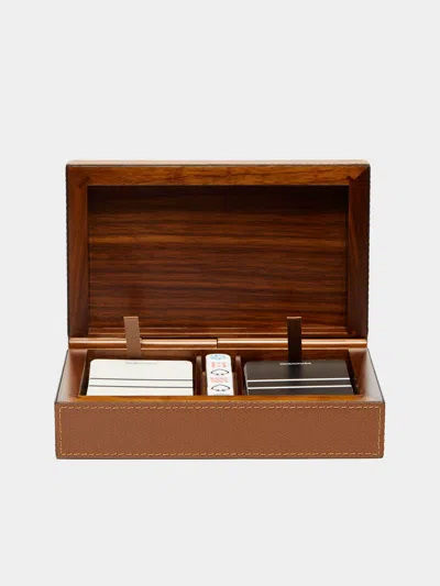 Giobagnara Leather Royal Dice And Playing Cards Set  Abask Gift Set In Brown