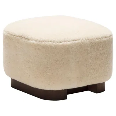 Pre-owned Giobagnara Lloyd Cream Wood Low Pouf By  In White