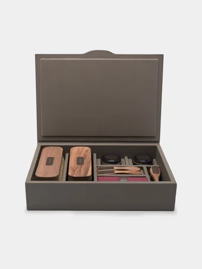 Giobagnara Luna Wood And Leather Shoe Care Set  Abask Gift Set In Gray