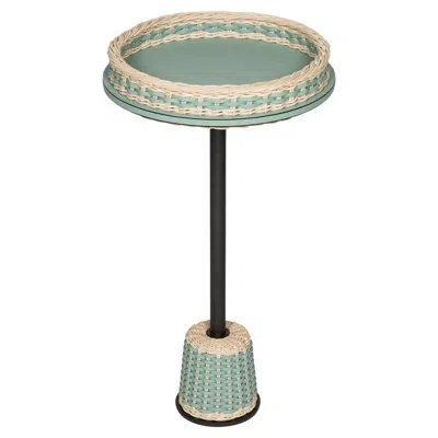 Pre-owned Giobagnara Matisse Leather & Rattan Side Table - Medium By  In Gray