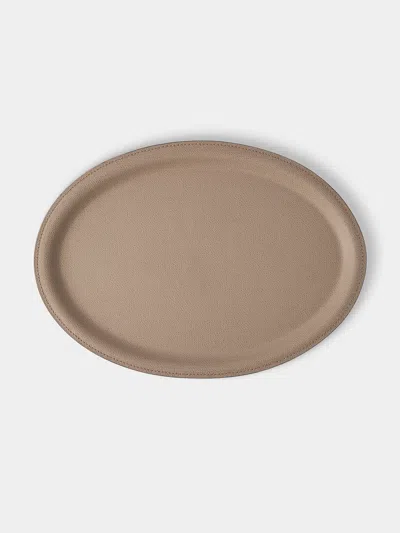 Giobagnara Miramar Leather Oval Tray (13in/33cm) In Brown