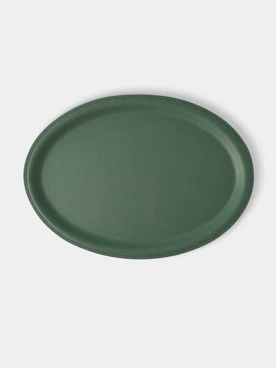 Giobagnara Miramar Leather Oval Tray (13in/33cm) In Green