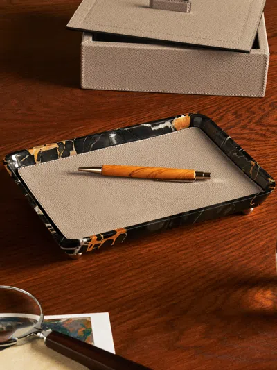 Giobagnara Monza Leather And Marble Valet Tray (10in/25cm)