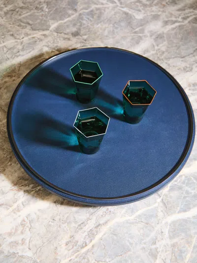 Giobagnara Neptune Leather Lazy Susan  Abask Luxury Gift In Blue