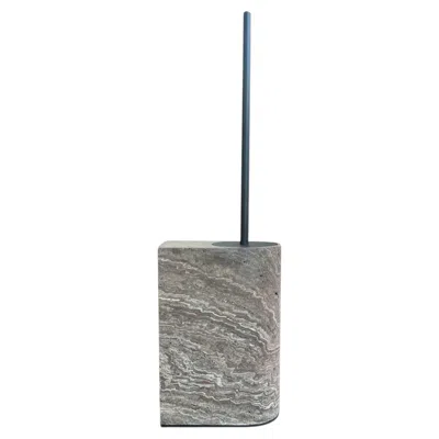 Pre-owned Giobagnara Nobble Marble Toilet Brush In Travertino Titanium By  In Gray