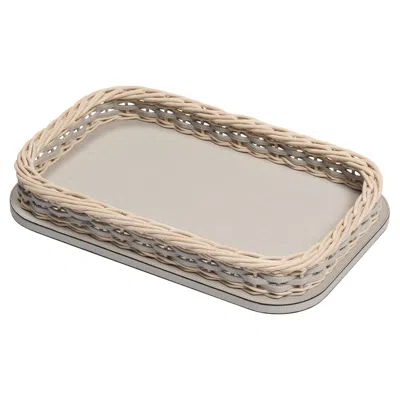 Pre-owned Giobagnara Orsay Beige Leather And Rattan Rectangular Mini Tray In Brown