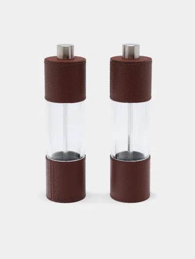 Giobagnara Otello Leather Salt And Pepper Mills (set Of 2)  Abask Gift Set In Brown