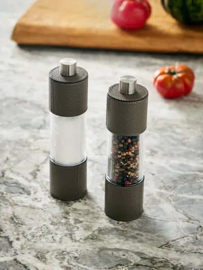 Giobagnara Otello Leather Salt And Pepper Mills (set Of 2)  Abask Gift Set In Black