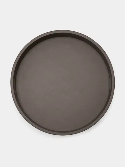 Giobagnara Polo Leather Round Tray With Handles  Abask Luxury Gift In Gray